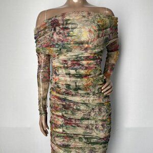 Aliava Women’s Hayley Off-Shoulder Floral Mesh Midi Dress Size S Multicolor